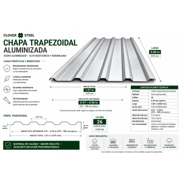 CHAPA TRAPEZOIDAL  DE 3 MTRS