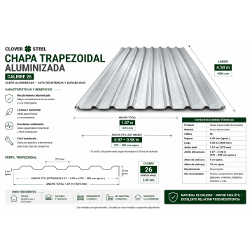 CHAPA TRAPEZOIDAL DE 4.50 MTRS