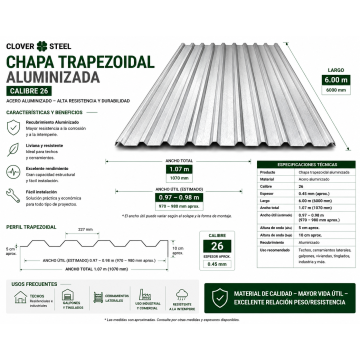 CHAPA TRAPEZOIDAL  DE 6 MTRS