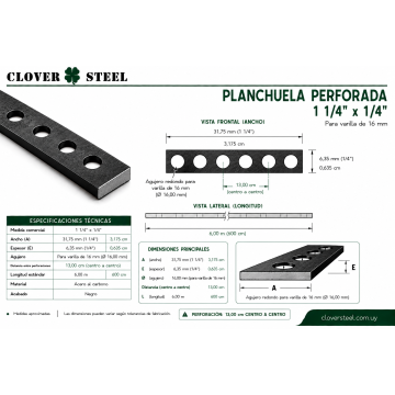 PLANCHUELA PERF. 1¼x¼(red.16)