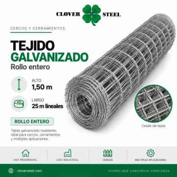TEJIDO GALVANIZADO 1.50 X 25 M