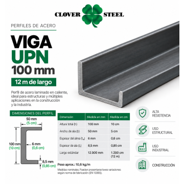 VIGA UPN 100 MM (12 metros)